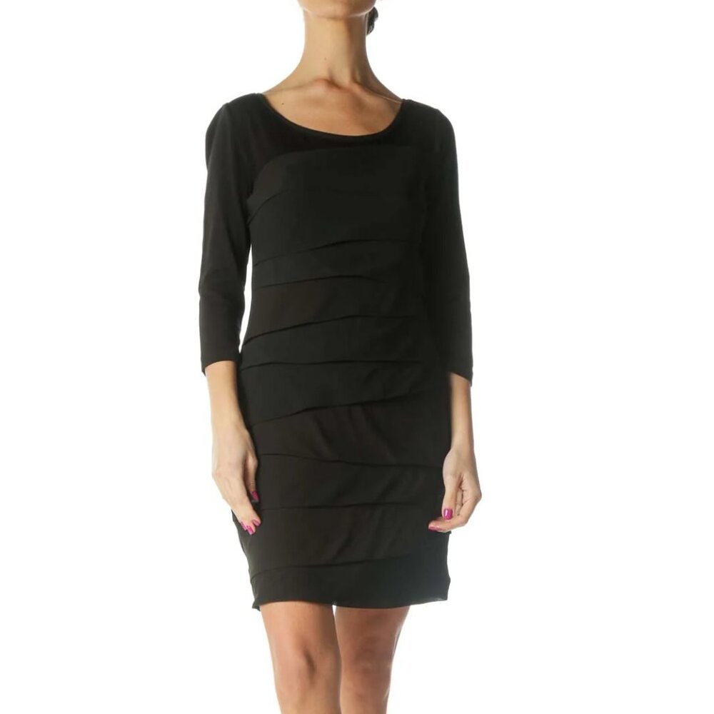 White House Black Market Womens Bandage Dress Black 3/4 Sleeves Scoop Stretch XS
